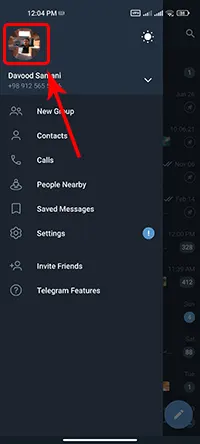 وارد شدن به تنظیمات اصلی پروفایل تلگرام
